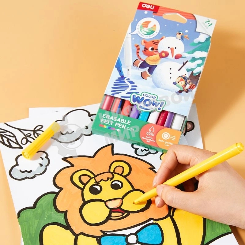 Фломастеры Deli EC173 Colorwow круг. Вентилируемый стираемые 8цв.