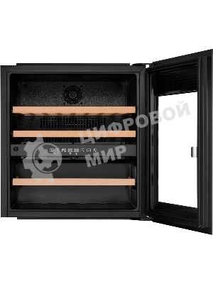 Винный шкаф Kuppersberg RBW 66, встраиваемый, High-Tech, объем 85 л, вместимость 36 бутылок, диапазон температуры 5-22 градусов, сенсорное открытие двери, 3 полки из бука, LCD дисплей, уровень шума 39 дБ, черный