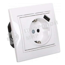 Розетка 1-м СП Мира 16А с з/к + USB разъем белый LEZARD 701-0202-181