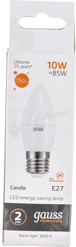 Лампа cветодиодная Gauss Elementary Свеча 10W 750lm 3000K E27 LED