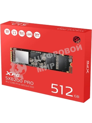 Накопитель SSD XPG SX8200 Pro, 512 Gb, PCIe 3.0 x4, M.2 2280, NVMe, R/W 3350/2350, с радиатором