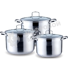 Набор посуды KELLI KL-4217 6 пред. (Кастрюля с жаропрочной стекл. крышкой 5 л. Кастрюля с жаропрочной стекл. крышкой 6.6 л. Кастрюля с жаропрочной стекл. крышкой 8 л. Высококачественная нерж. сталь 18/10. 5-ти слойное капсульное дно.)