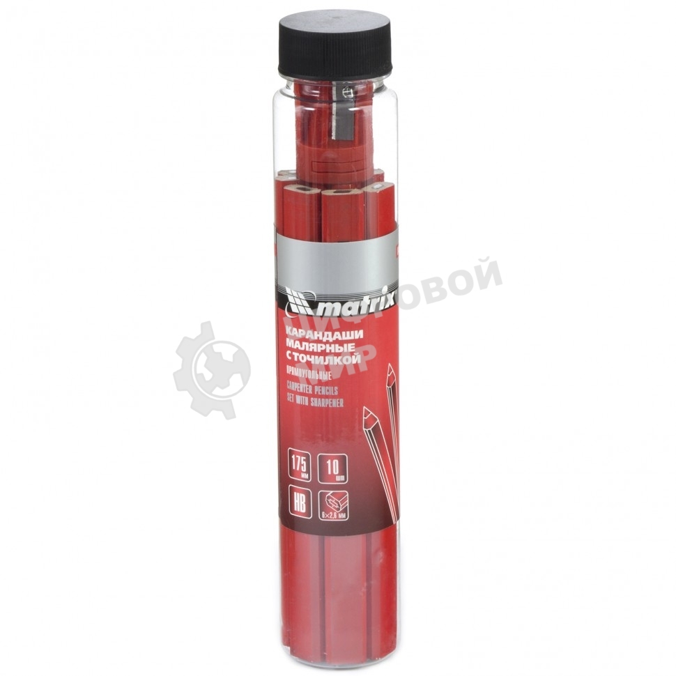 Набор карандашей Matrix малярных прямоугольных с точилкой в тубе, 175 мм 10 шт