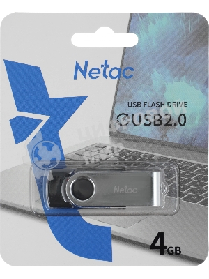 Флешка USB Netac U505 (NT03U505N-004G-20BK), 4Gb, USB 2.0, R/W 70/30, черный/серебристый