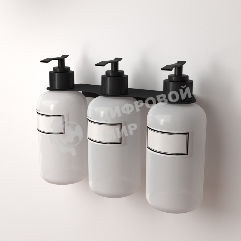 Держатель дозатора для жидкого мыла и шампуней Rexant на 3 флакона настенный, черный