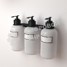 Держатель дозатора для жидкого мыла и шампуней Rexant на 3 флакона настенный, черный