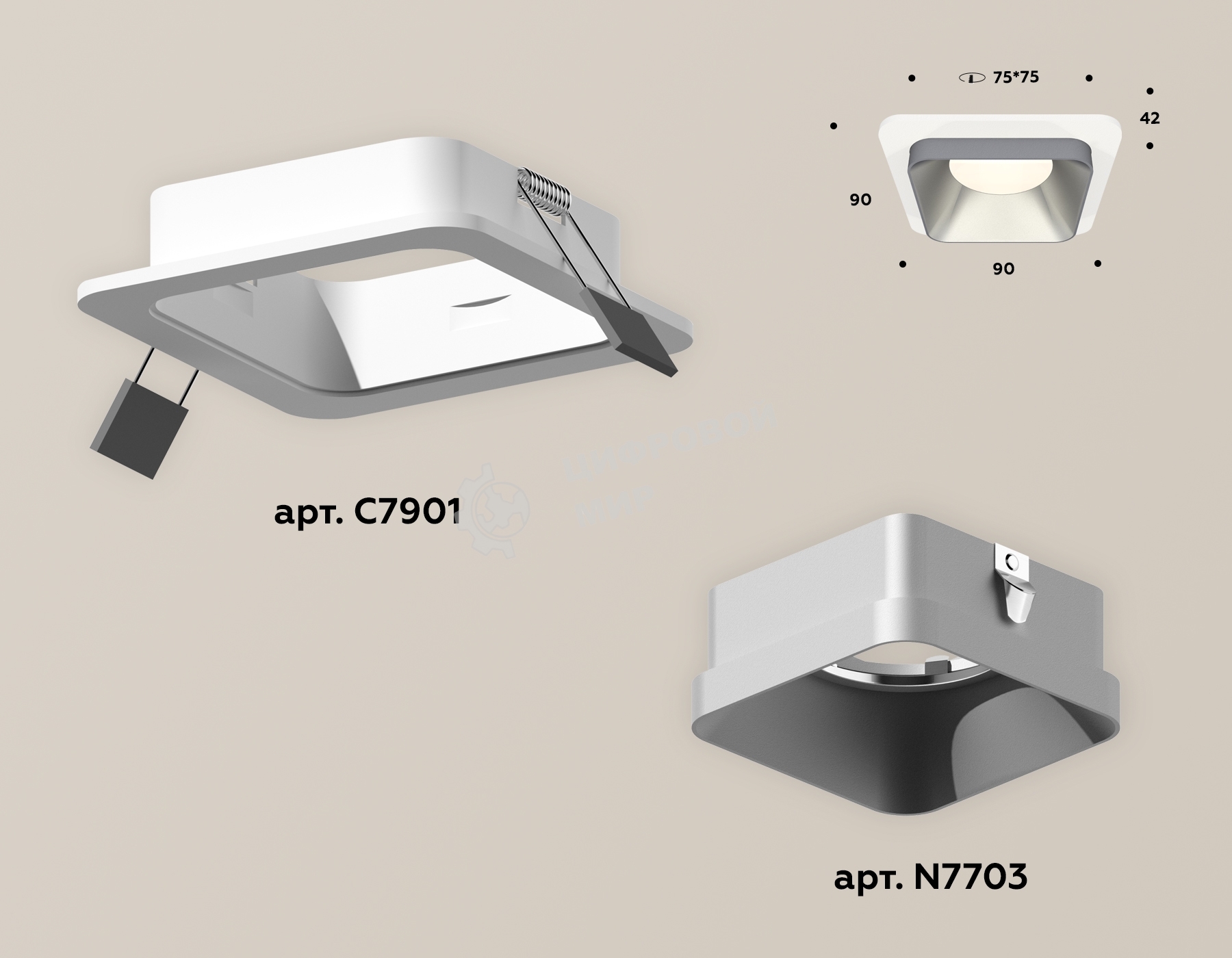 Комплект встраиваемого светильника Ambrella light XC7901003 SWH/SSL белый песок/серебро песок MR16 GU5.3 (C7901, N7703)