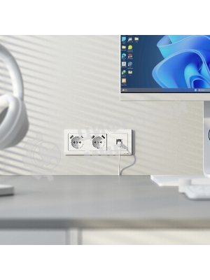 Розетка с заземлением, шторками и USB тип A+C (белый матовый)