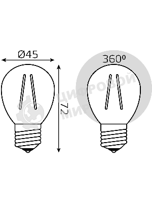 Лампа светодиодная филаментная Gauss 7Вт цок.: E27 шар 220B 4100K св. свеч. бел. нейт. G45 (упак.: 10 шт)