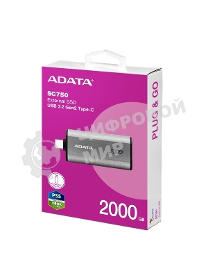 Внешний SSD ADATA SC750, 2TB, USB 3.2 Gen 2 Type-C, R/W 1050/1000, черный