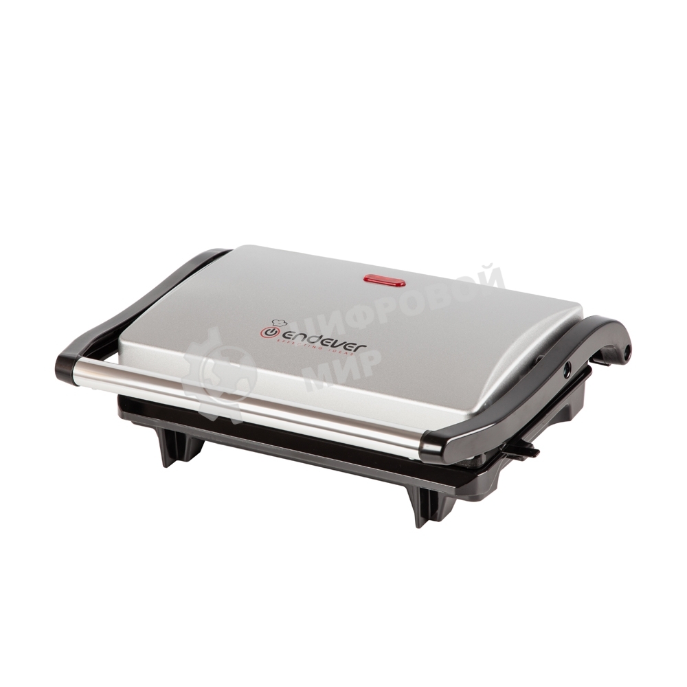 Гриль электрический Endever Grillmaster 115, 1500 Вт, авто терморегулятор, антипригарное покрытие, индикатор нагрева, серебристый/черный