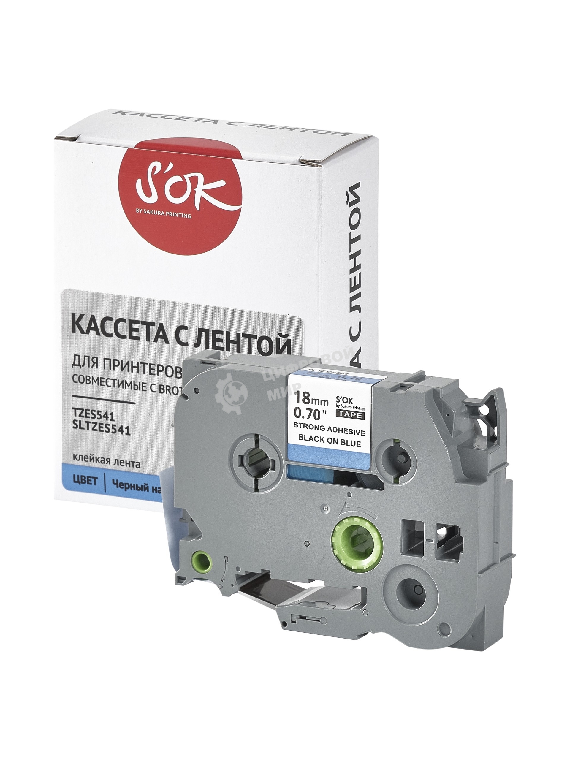 Кассета с лентой S'OK by Sakura Printing TZES541 для Brother, черный на синем, 18мм/8м, наклейка