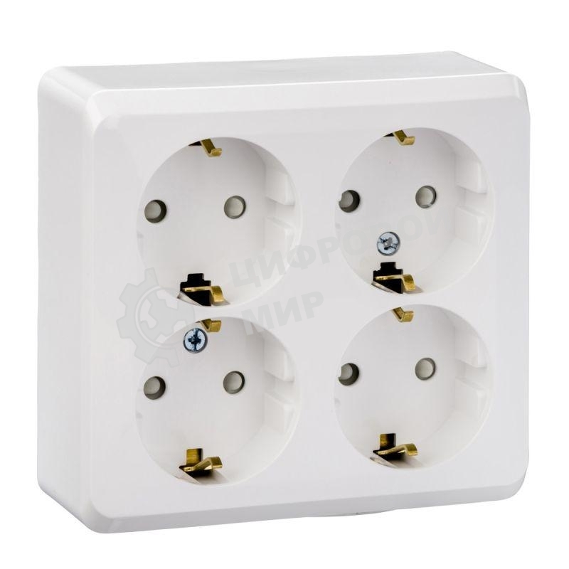 Розетка 4-м ОП Этюд 16А 250В защ. шторки с заземл. белый SchE PA16-208B