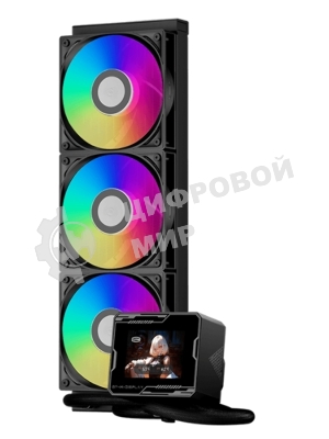 Система охлаждения Water Cooling System PCCooler GT360M ARGB Display BK (300W, 360mm, LED temp., Black, ARGB/Fans: 3x120mm, 75.8CFM, 33.7dBA, 2200RPM/Pump height 85mm, 15dBA, 2600RPM, Rad thickness 27mm/S: 1851, 1700, 1200, 115X, AM5, AM4)