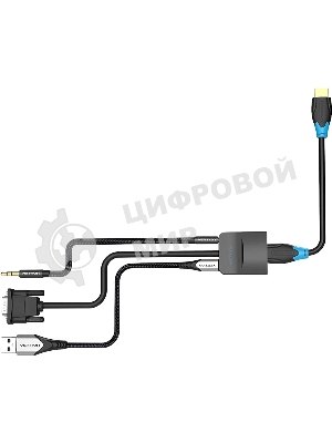Мультимедиа конвертер Vention VGA + аудио > HDMI, гибкий, черный