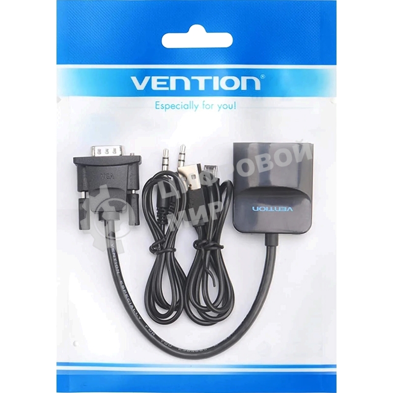 Мультимедиа конвертер Vention VGA + аудио > HDMI, гибкий, черный