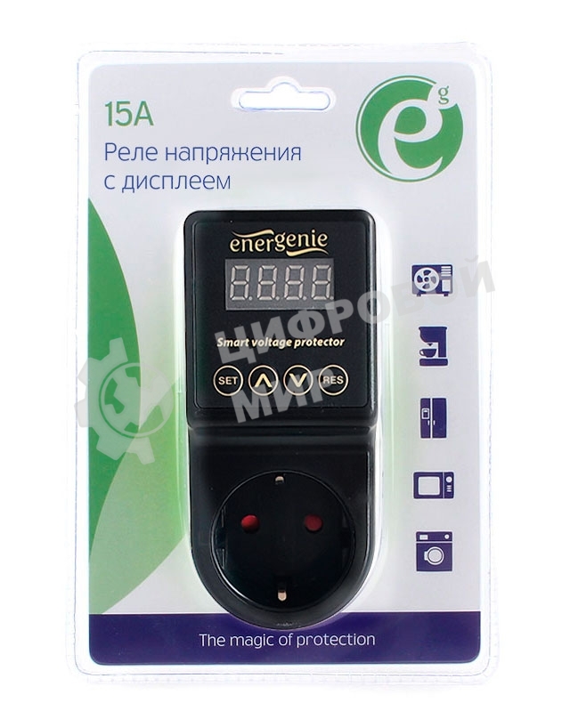 Реле напряжения c дисплеем Energenie EHB8-3, 15A, черное