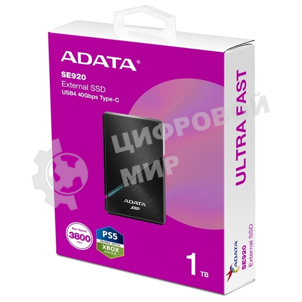 Внешний SSD ADATA SE920, 1Tb, USB 4 Type-C, R/W 3800/3700, черный