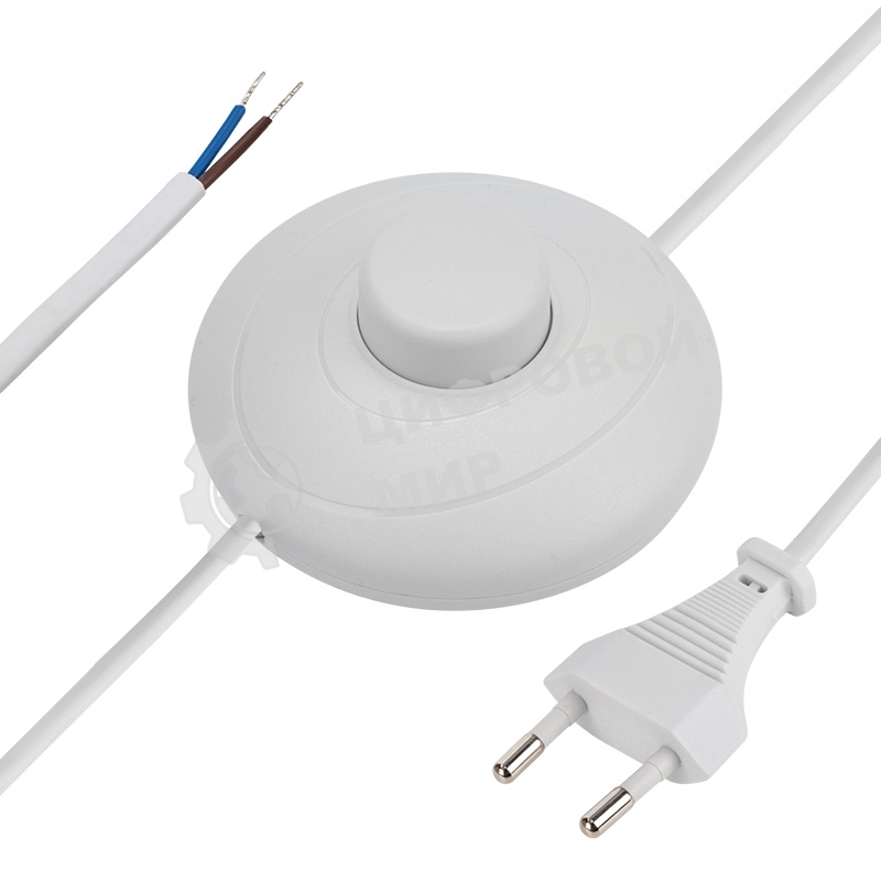 Сетевой шнур с напольным переключателем 2х0,75 мм², 2,5 м белый Rexant