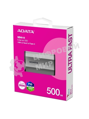 Внешний SSD ADATA SD810, 500 Gb, USB 3.2 Gen 2x2 Type-C, R/W 2000/2000, серебристый