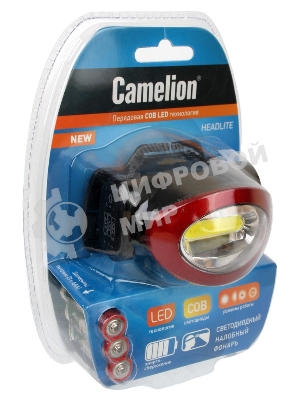 Фонарь налобный Camelion LED5382 черный/красный 3Вт лам.:светодиод. AAAx3 (13366)