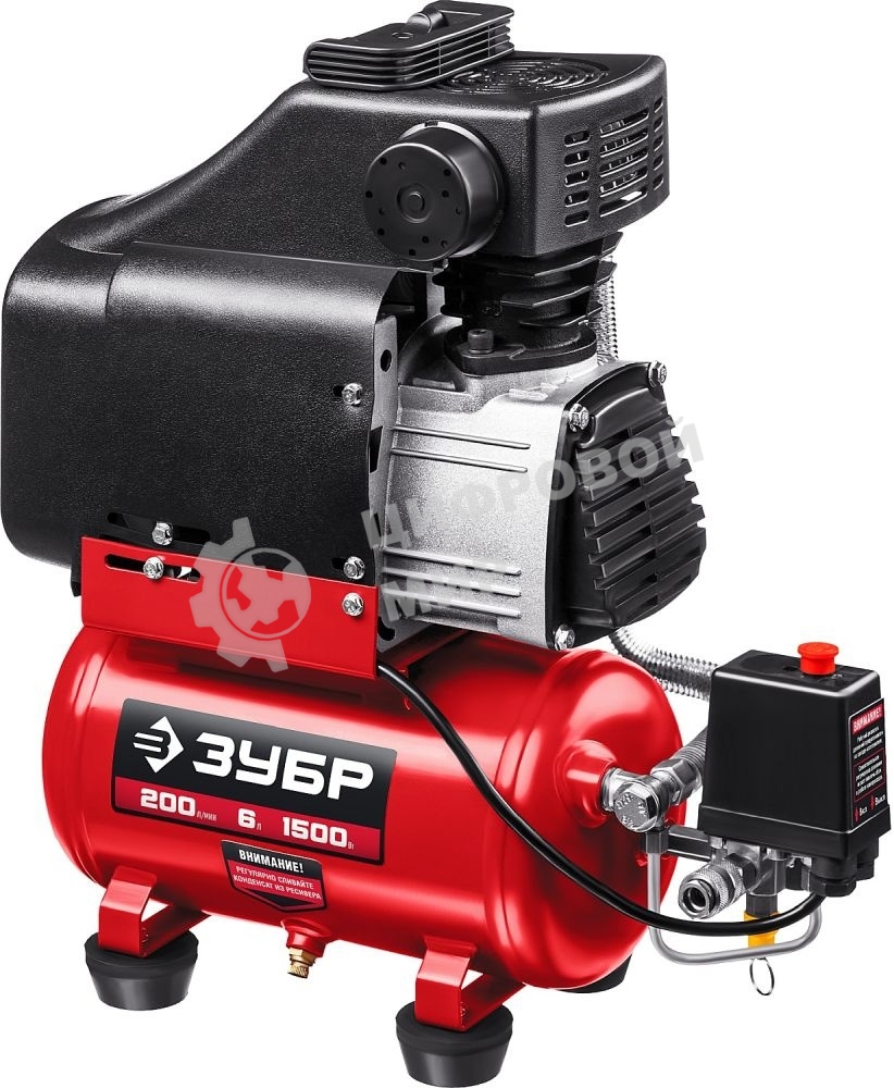Компрессор воздушный безмасляный, 200 л/мин, 6 л, 1500 Вт, Зубр