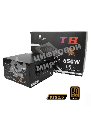 Блок питания Thermalright, 650W 80+ Bronze (ATX, 3.0, Full modular, 1x24(20+4)pin, 2xCPU 8(4+4)pin, 4xPCIe*2 8(6+2)pin, 3xSATA3, 3xMOLEX4pin, Active, 120x120мм, 150x140x86mm, APFC, черный)