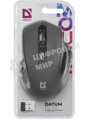 Мышь беспроводная Defender Datum MB-345 черный, 1600 dpi, радиоканал, USB, кнопки - 4