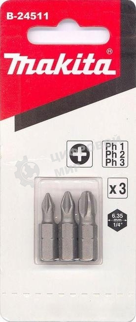 Набор бит MAKITA B-24511Рh1,Ph2,Ph3, 25мм, 3шт.