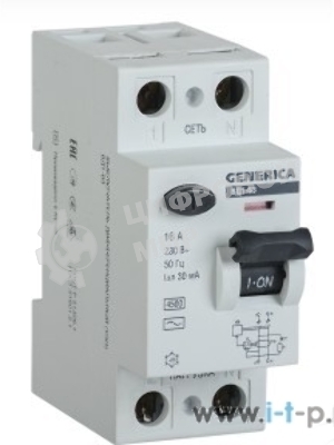 Выключатель дифференциального тока УЗО IEK MDV15-2-032-030 ВД1-63 2Р 32А 30мА GENERICA