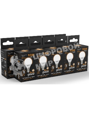 Лампа светодиодная Gauss 9.5Вт цок.: E14 шар 220B 3000K св. свеч. бел. теп. (упак.: 10 шт)