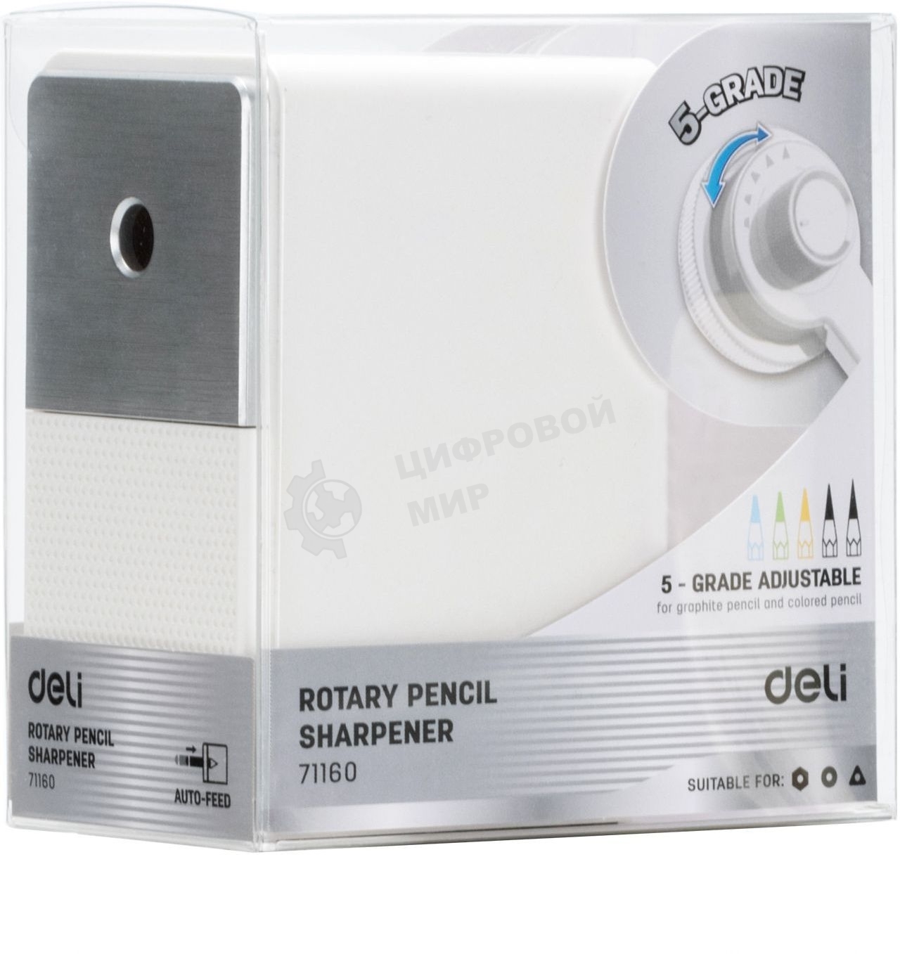 Точилка для карандашей механическая Deli 71160White, 1 отверстие, пластик, белый