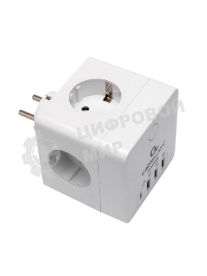 Сетевой фильтр Cablexpert Cube, CUBE-4-СU3-W, 4 р, 16А, 1xType-C PD, 3хUSB, ур. защиты 2+, белый, коробка