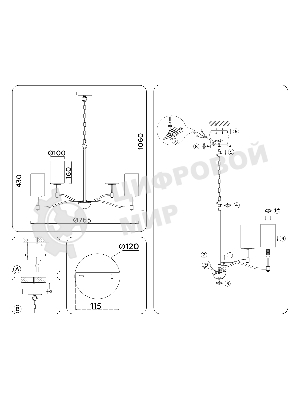 Люстра Ambrella light LH56054/6+3 BS/FR латунь/белый матовый E14*9 max 40W D765*1060