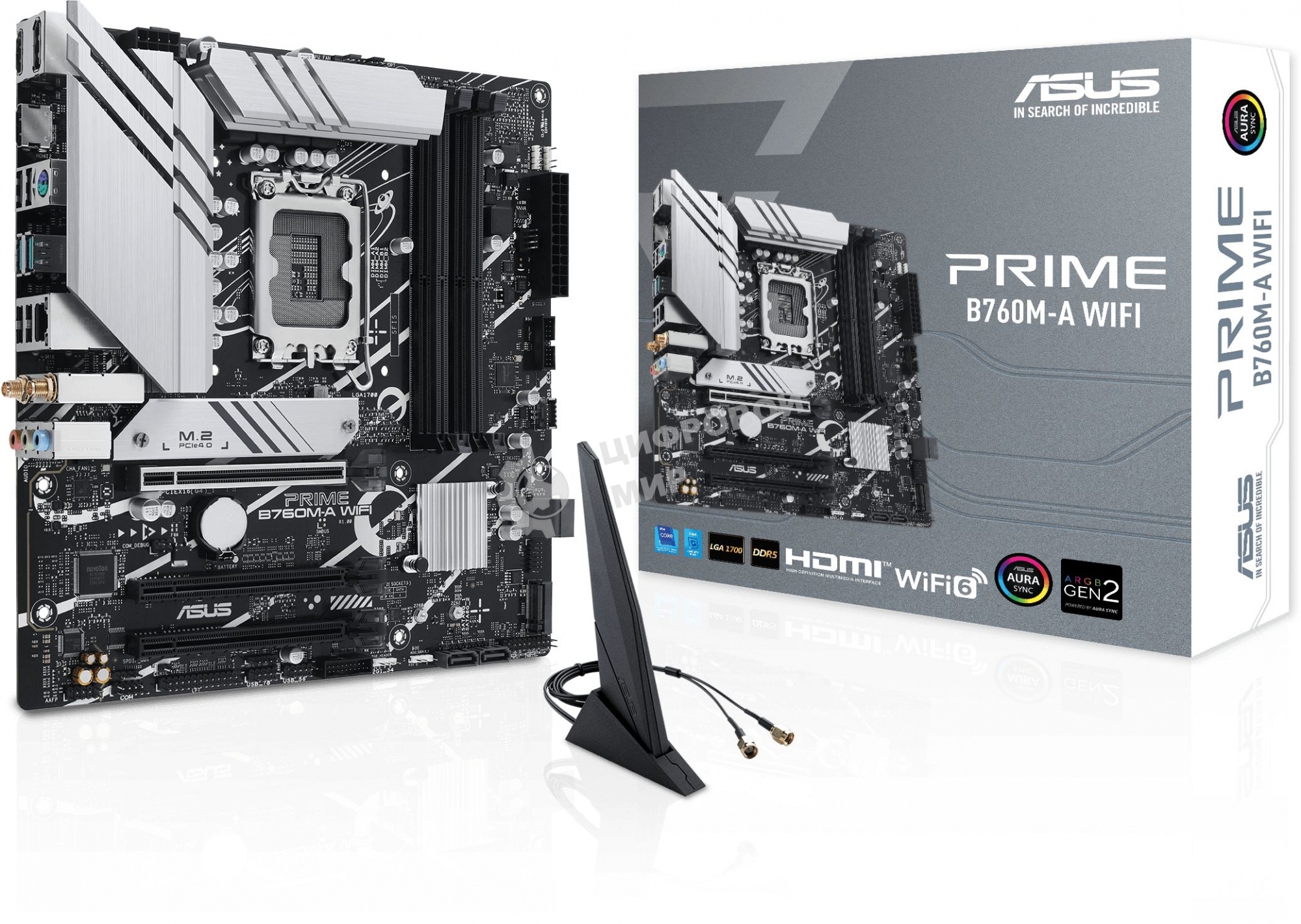 Материнская плата ASUS PRIME B760M-A WIFI, LGA 1700, Intel B760, 4xDDR5, 4xSATA, 2xM.2, 1xPCIe 4.0 x16, 1xPCIe 4.0 x4, 1xPCIe 4.0 x1, 2xHDMI, 1xDP, 1x 2.5Gb LAN, 2xUSB-A 3.2 Gen 2, 4xUSB-A 2.0, 3x3.5 мм, 7.1, mATX
