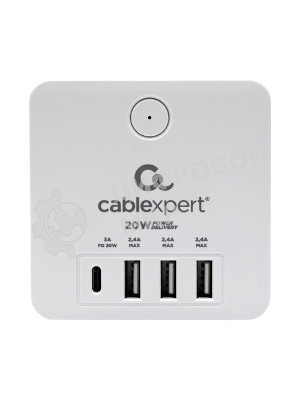 Сетевой фильтр Cablexpert Cube, CUBE-4-СU3-W, 4 р, 16А, 1xType-C PD, 3хUSB, ур. защиты 2+, белый, коробка
