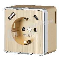 Розетка с заземлением, шторками и USB тип A+C Gallant (шампань рифленый)