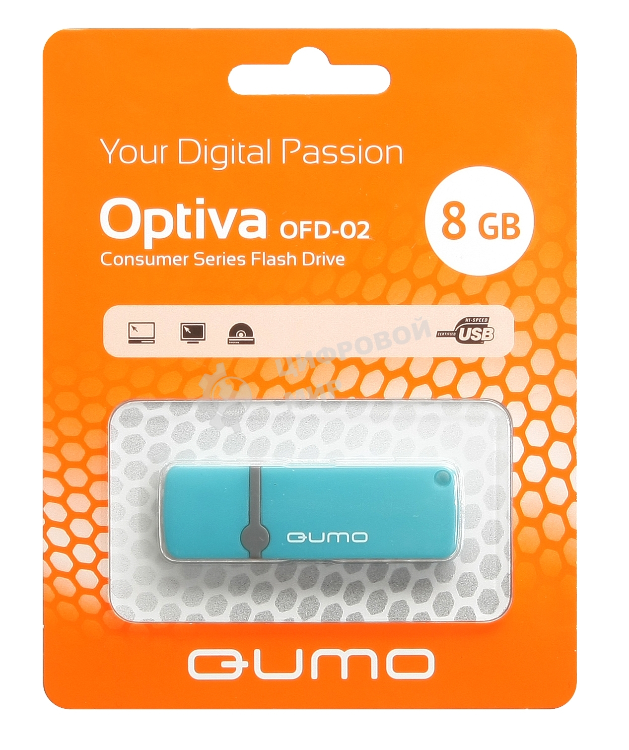 Флешка USB QUMO 8Gb, Optiva 02 синий QM8GUD-OP2-blue