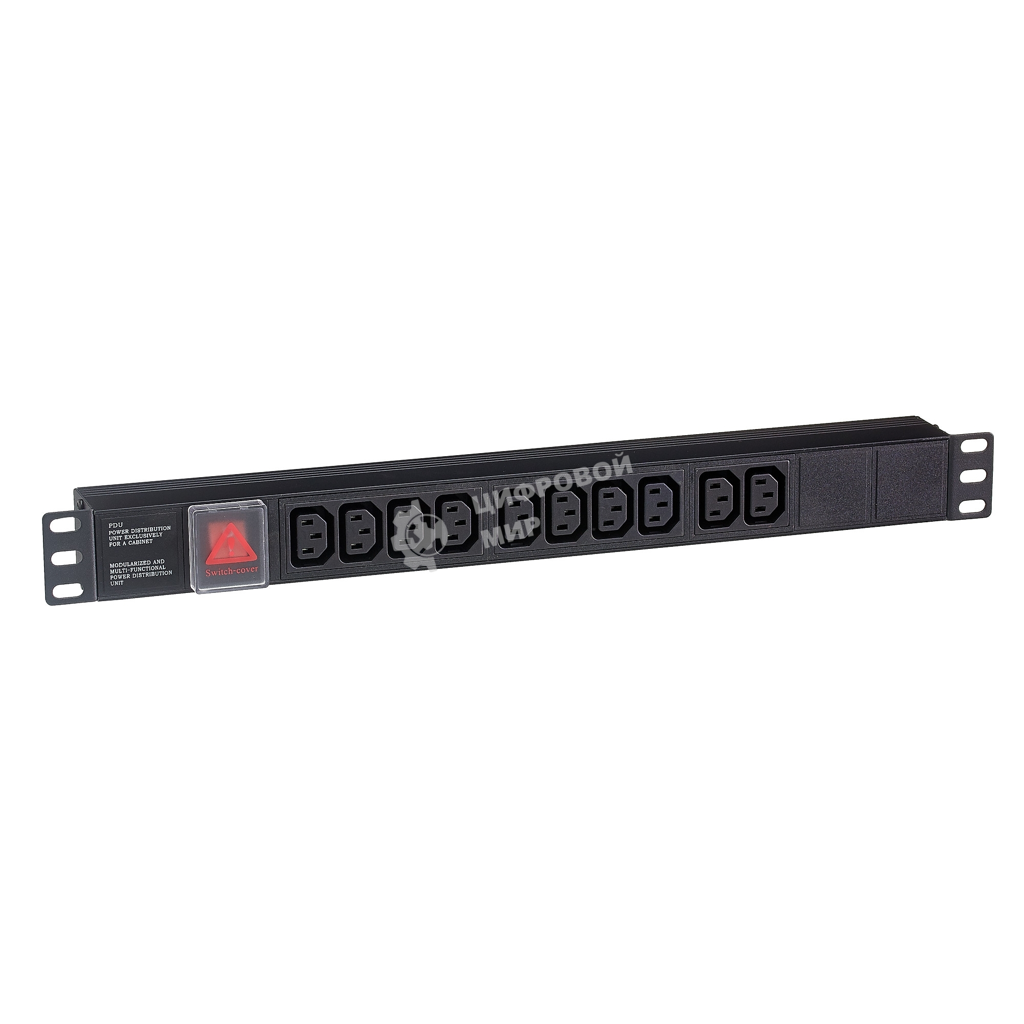 Блок розеток горизонтальный ExeGate ServerPro PDU-19H001 Al-10С13-C14-SW, 1U, Алюминий, 10 IEC 320 C13, С14, выкл. с подсветкой, черный