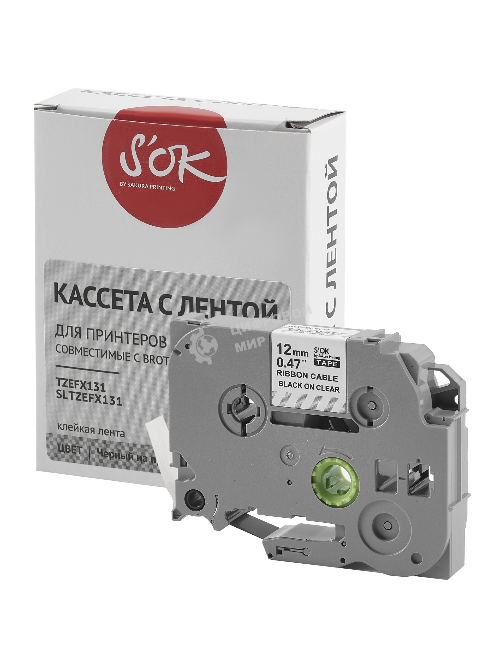 Кассета с лентой S'OK by Sakura Printing TZEFX131 для Brother, черный на прозрачном, 12мм/8м, наклейка