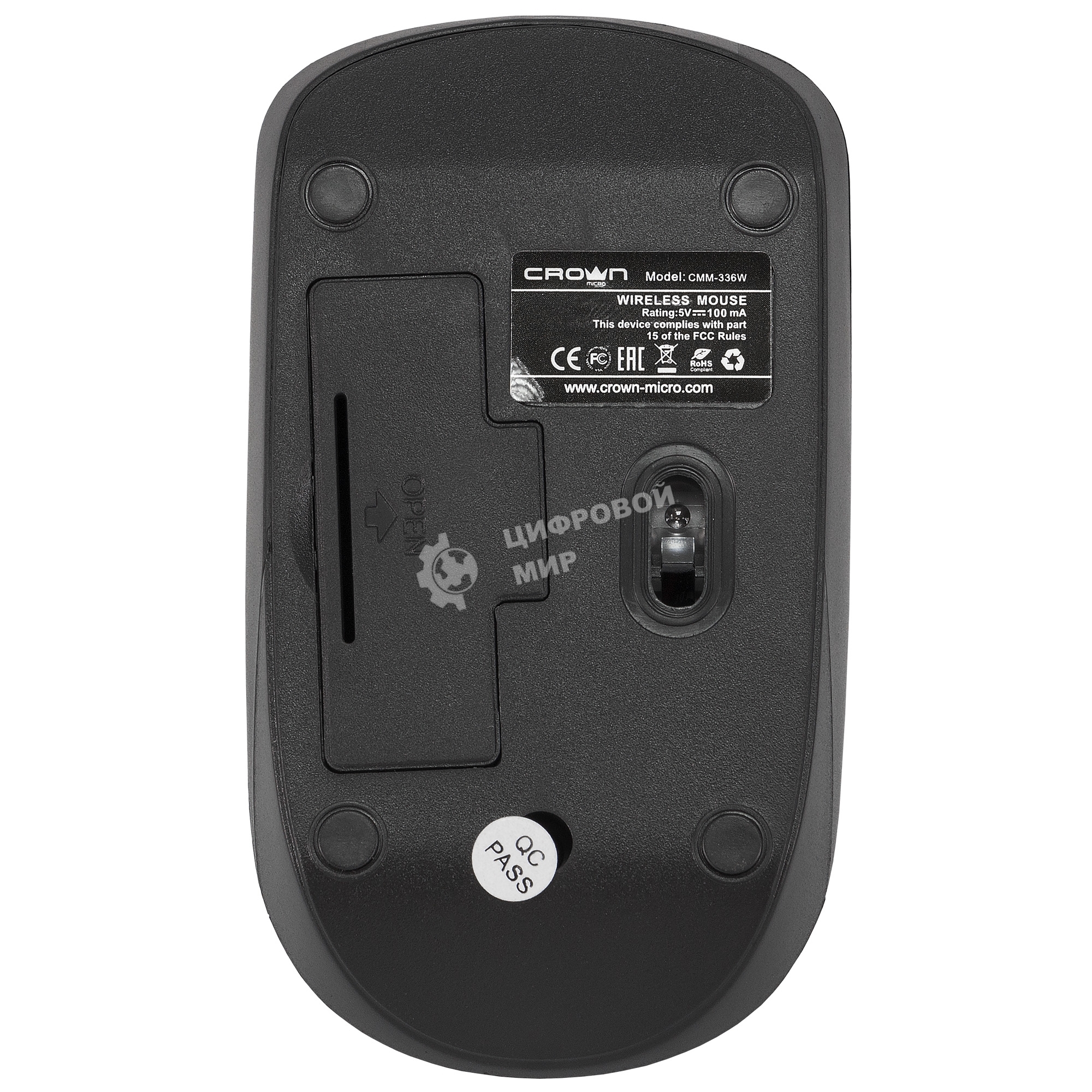 Мышь беспроводная Crown CMM-336W черный, 1600 dpi, радиоканал, USB, кнопки - 4