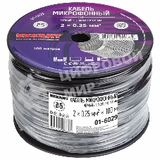 Кабель микрофонный Rexant 2х0,25 мм², ø 6,8 мм, черный, бухта 100 м