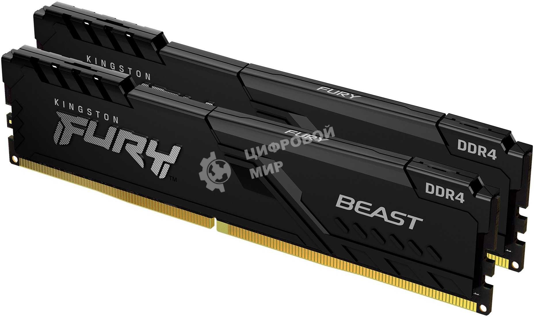 Оперативная память Kingston Fury Beast, DDR4, 32GB (2x16GB), 3200MHz, CL16, DIMM, с радиатором, черный