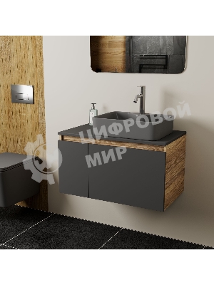Комплект: тумба Bau Dream Blackwood графит 80, раковина BAU Cerama 48х37, темно-серая, смеситель Hotel Dream, нерж сталь
