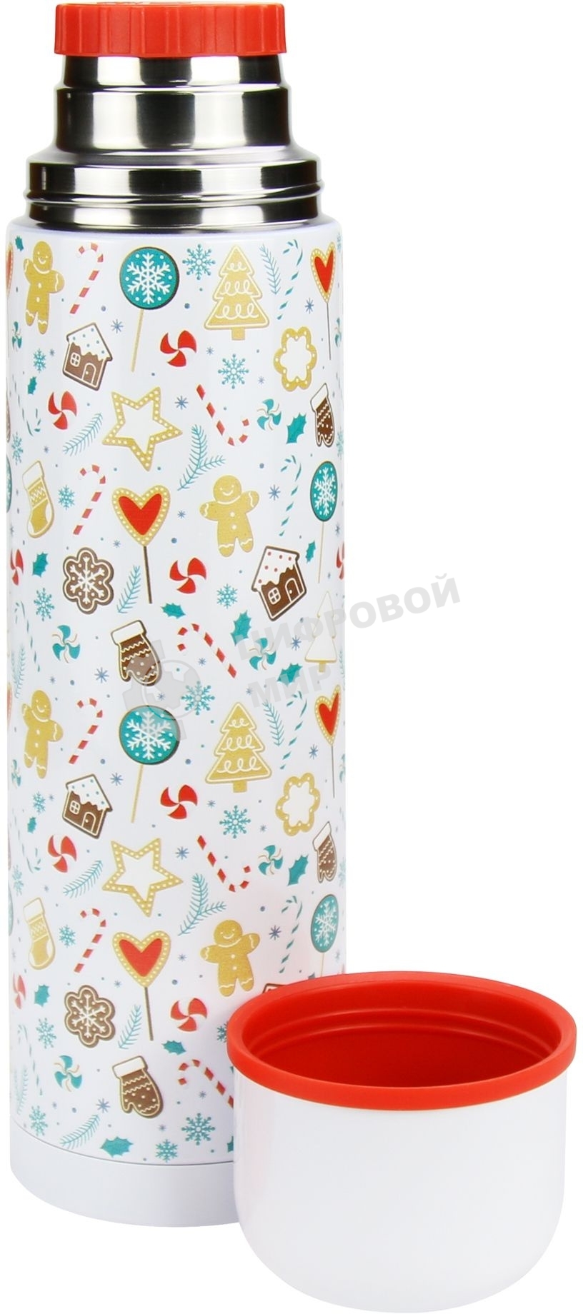 Термос Starwind New Year 11-1000 1 л. белый/рисунок