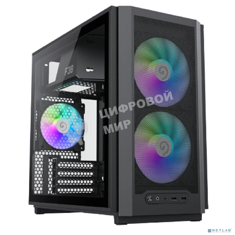 Компьютерный корпус без БП GameMax F36 BK (Midi Tower, ATX, Черный, 1хUSB Type-C, 3х120мм)