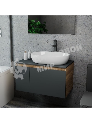 Комплект для ванной, 3 предмета (Тумба подвесная Bau Blackwood 80 графит + Раковина BAU 59х40, Смеситель высокий Hotel Black, черный)