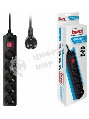 Сетевой фильтр Buro 500SH-5-B 5 м, 5 розеток, черный, коробка