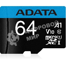 Флеш карта microSD 64Gb ADATA microSDHC Class 10 UHS-I A1 100/25 MB/s (SD адаптер)
