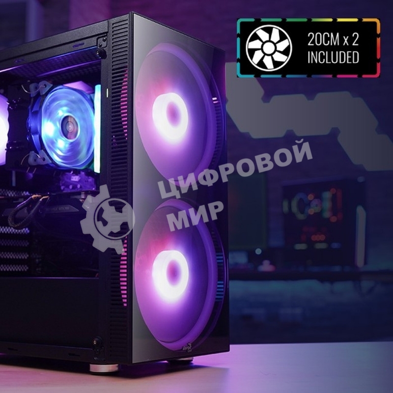 Компьютерный корпус Aerocool/Formula Python (3xUSB, 2xAudio, 0.5 мм,2x200 мм FAN, прозрачная стенка-закаленное стекло, ATX, без БП)